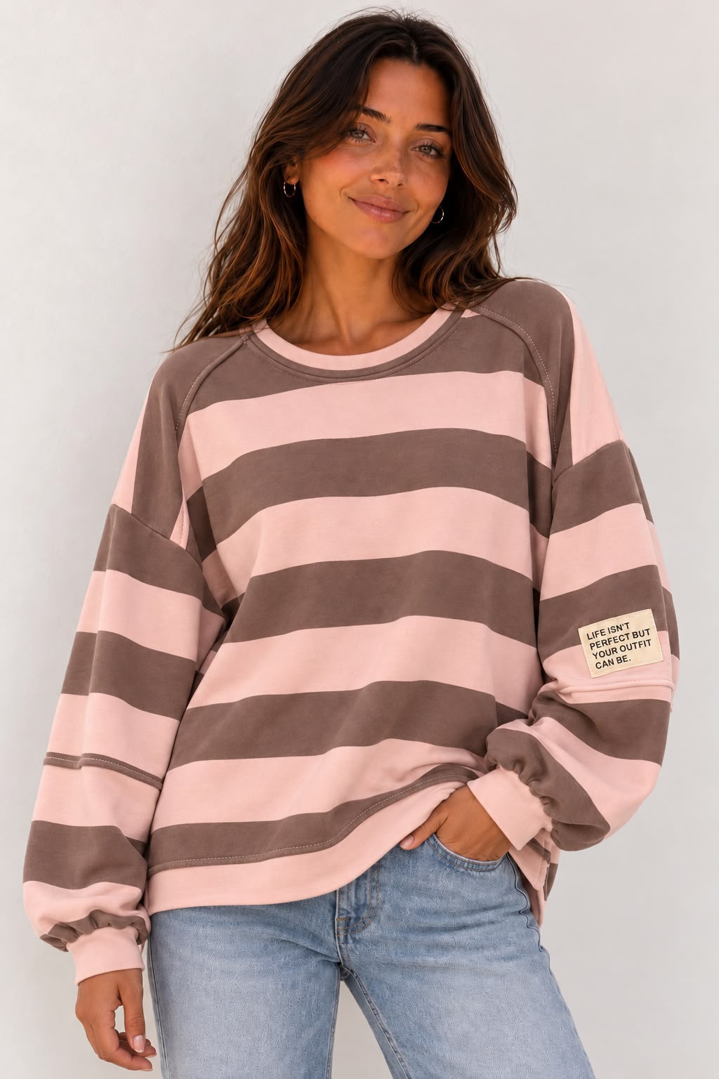 Stripe Sweatshirt - Pink/Beige