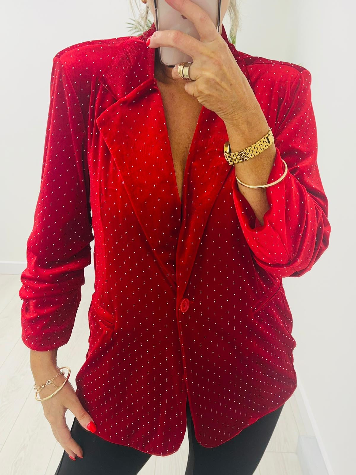 Velvet Stud Jacket - Red