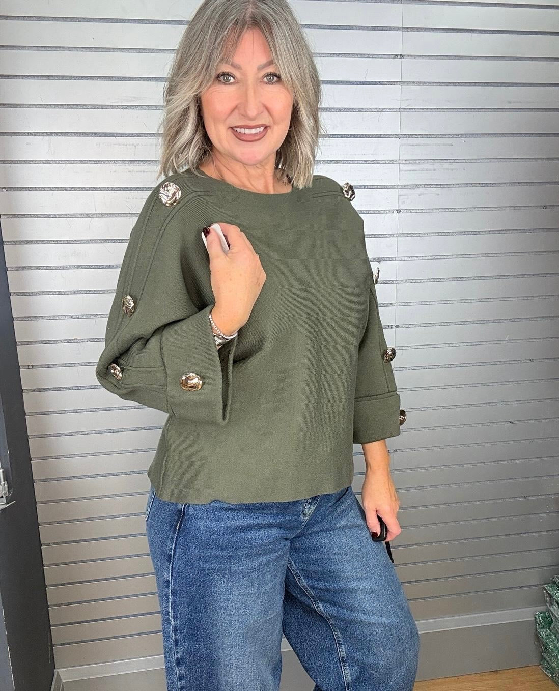 Gold Button Knit - Green