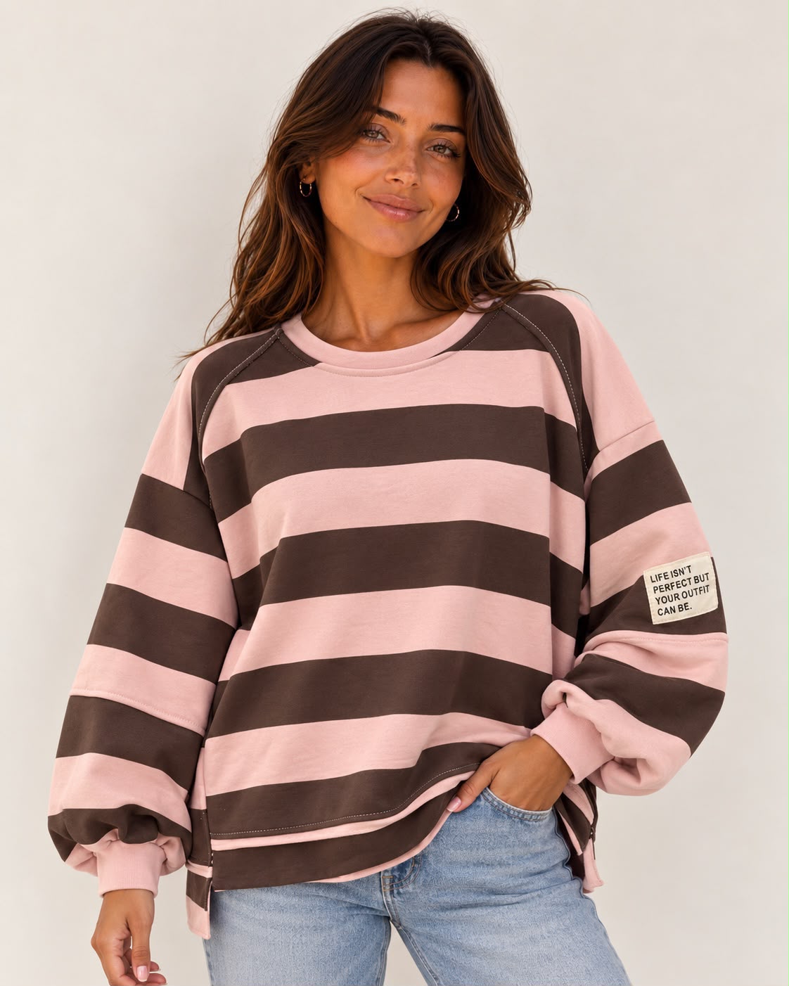 Stripe Sweatshirt - Pink/Brown