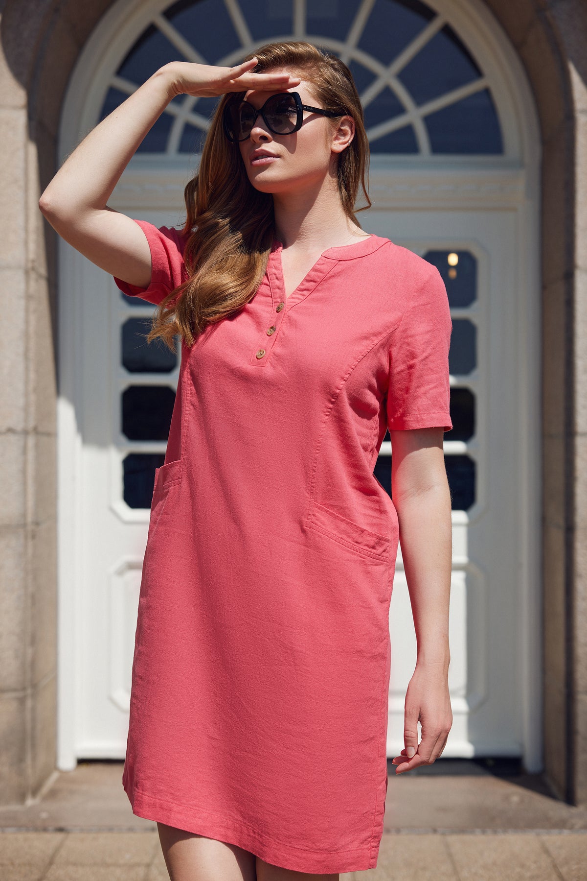 Linen Mix Dress -Persian Red 162-6129-6056-0