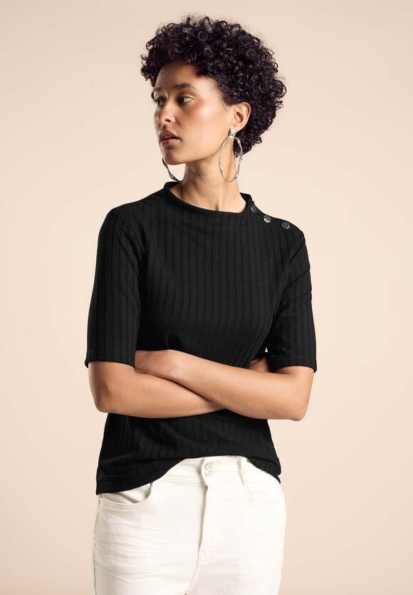 STREET ONE Turtle Neck Top with Butttons - Black