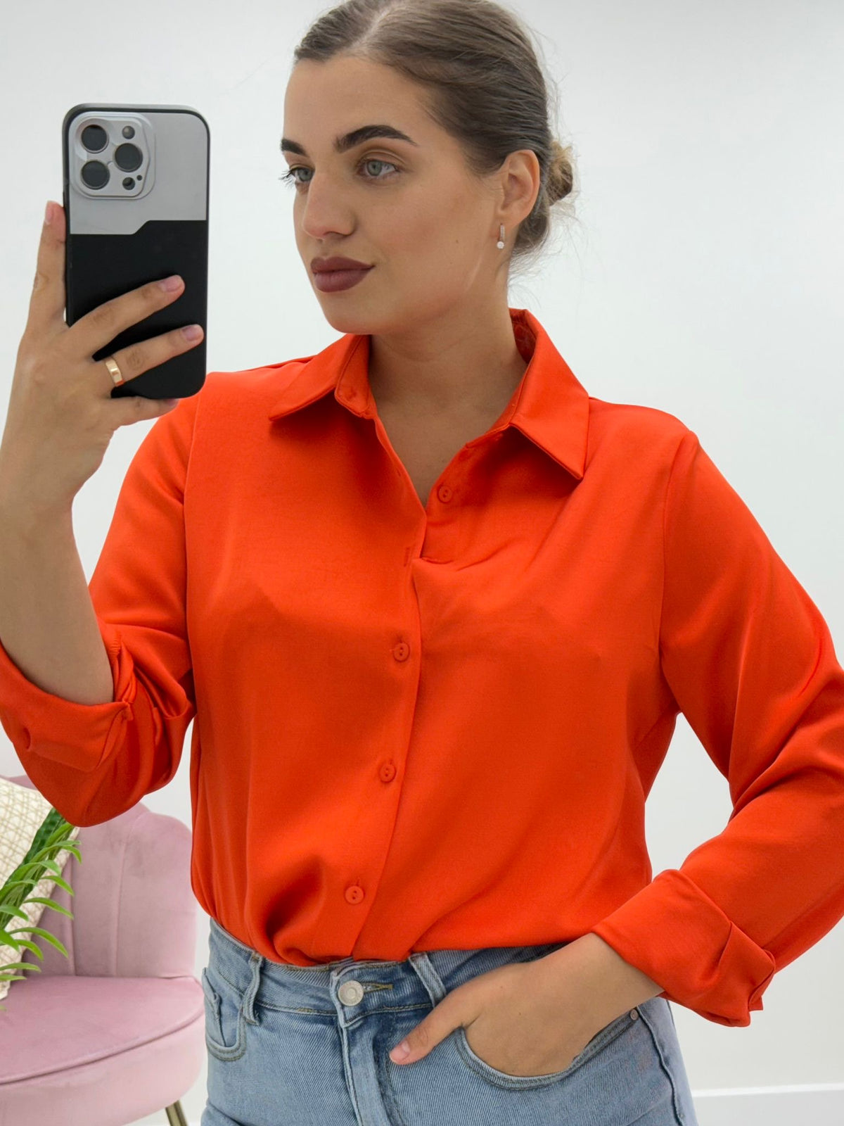 Satin Shirt - Coral