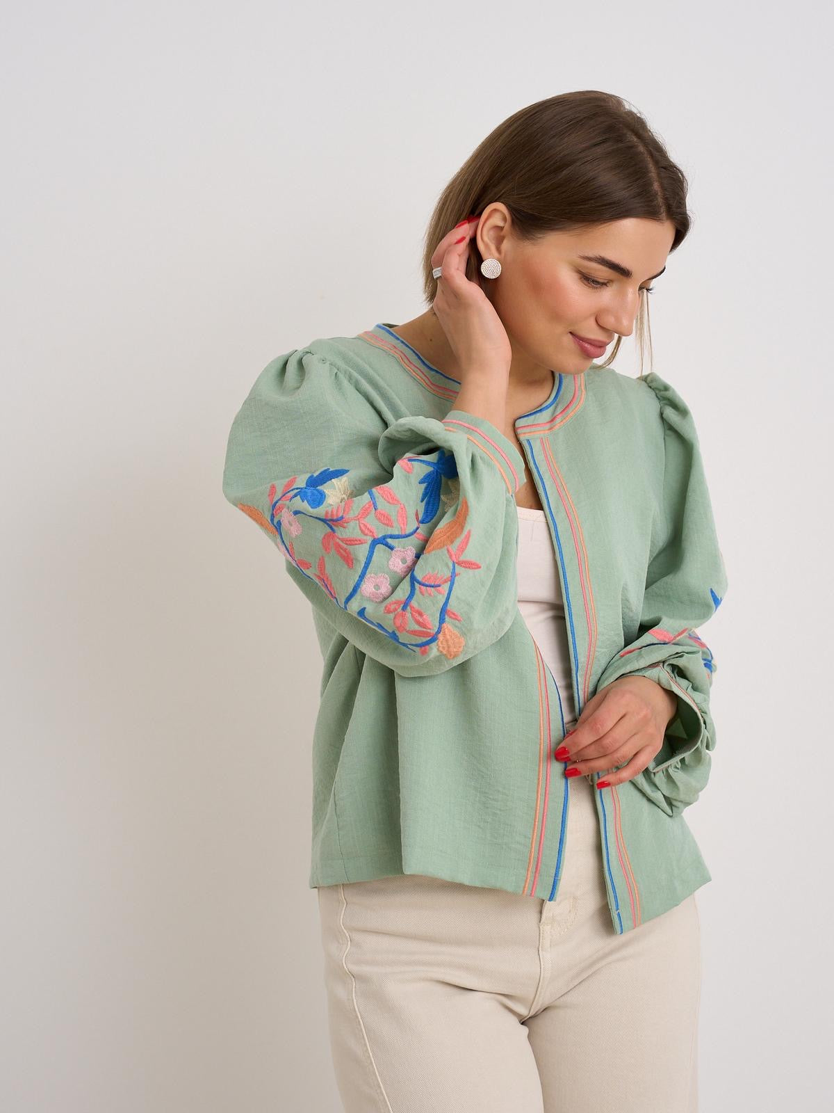 Embroidery Sleeve Jacket - Green