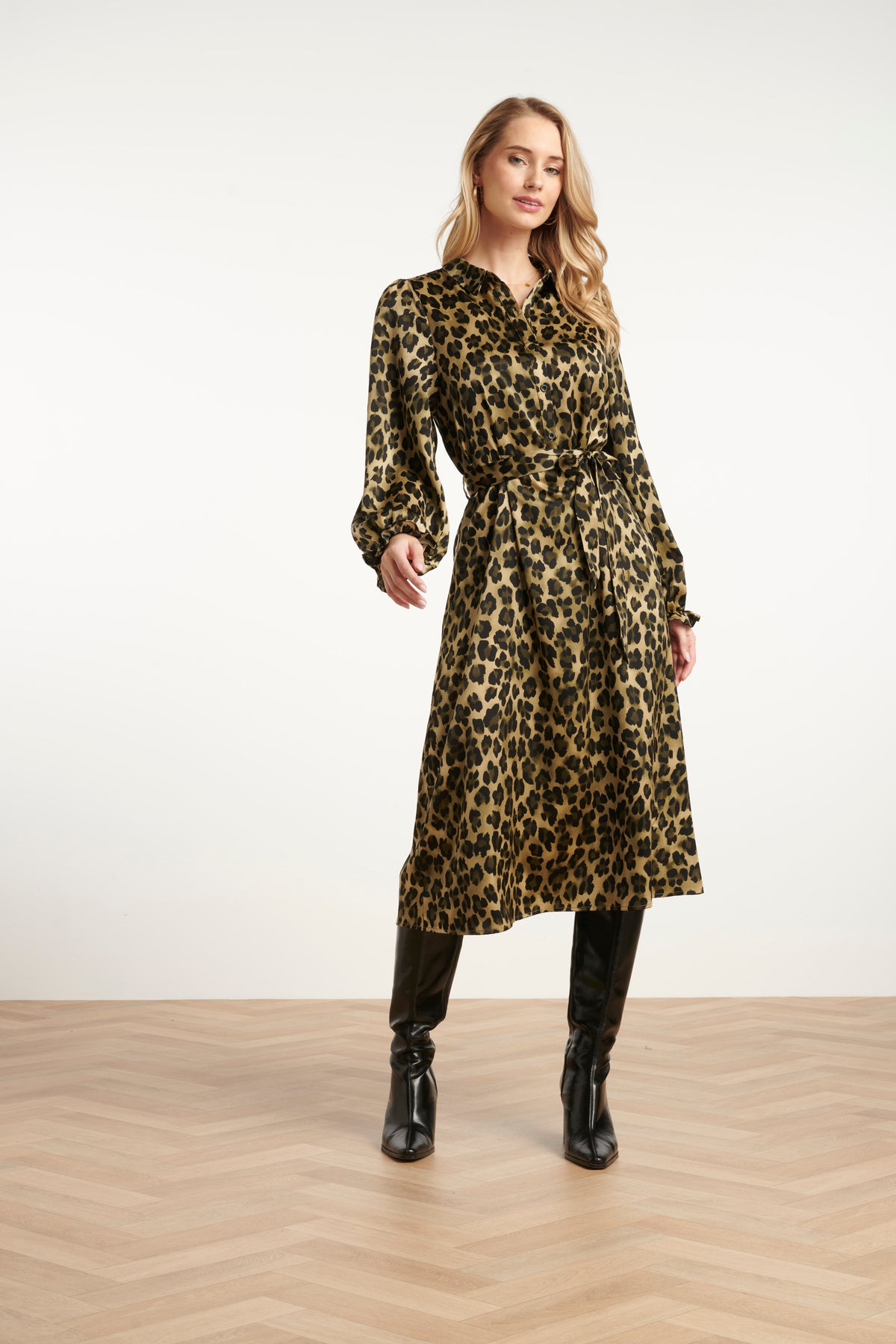 SL Leo Print Satin Dress - Khaki