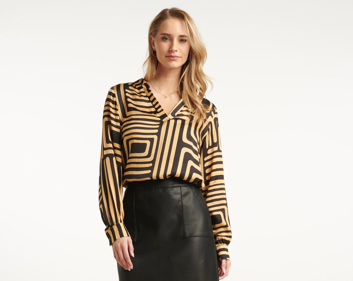 SL Graphic Print Blouse - Gold/Black