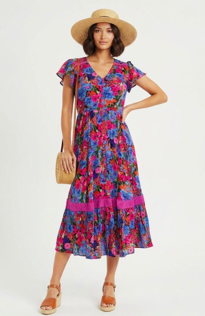 Stella Midi Dress - Cerise