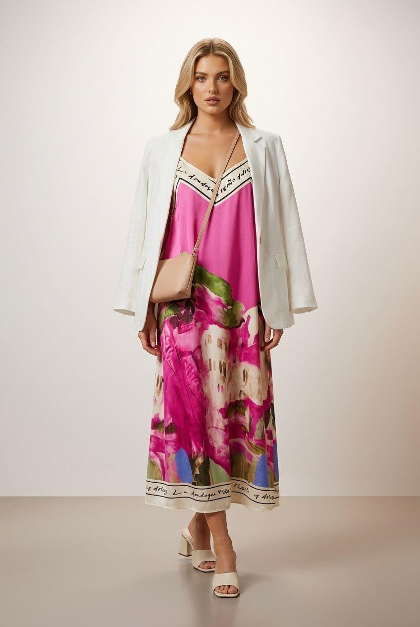 Art Strap Dress - cerise