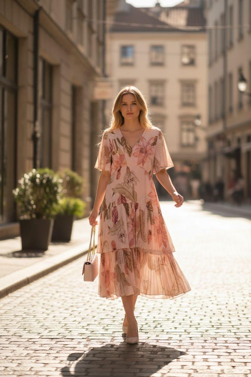 Tiered Dress - Pink Print