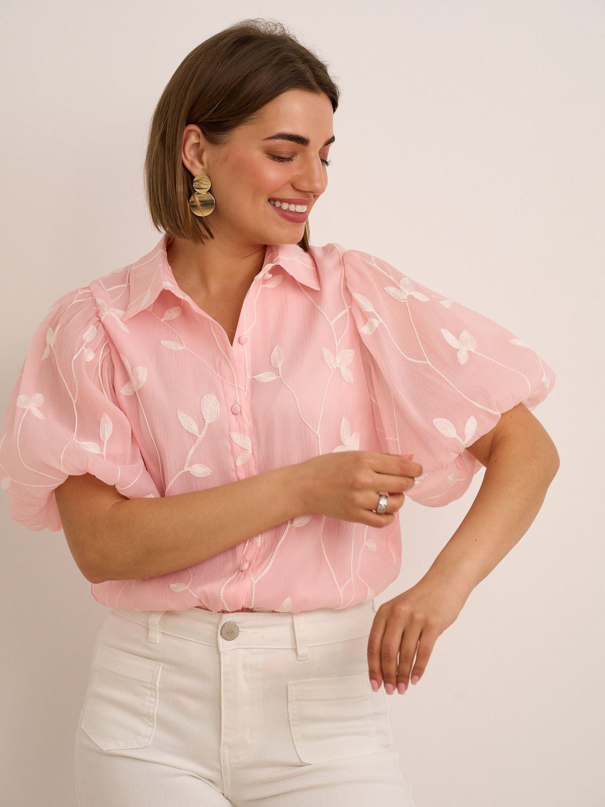 Leaf Print Blouse - Pink