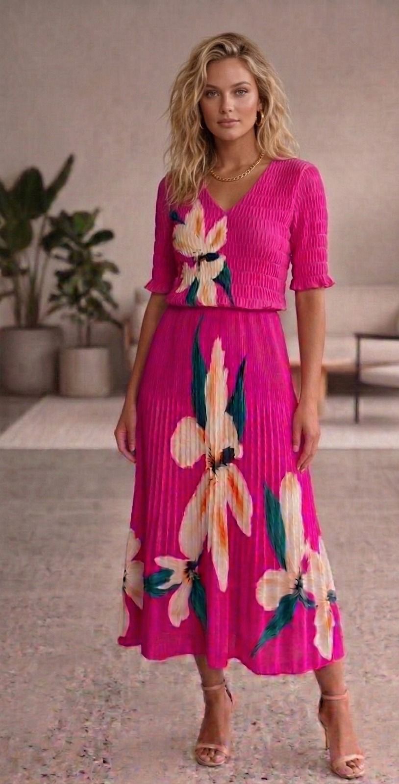 Emma Dress - Large Flower - Cerise