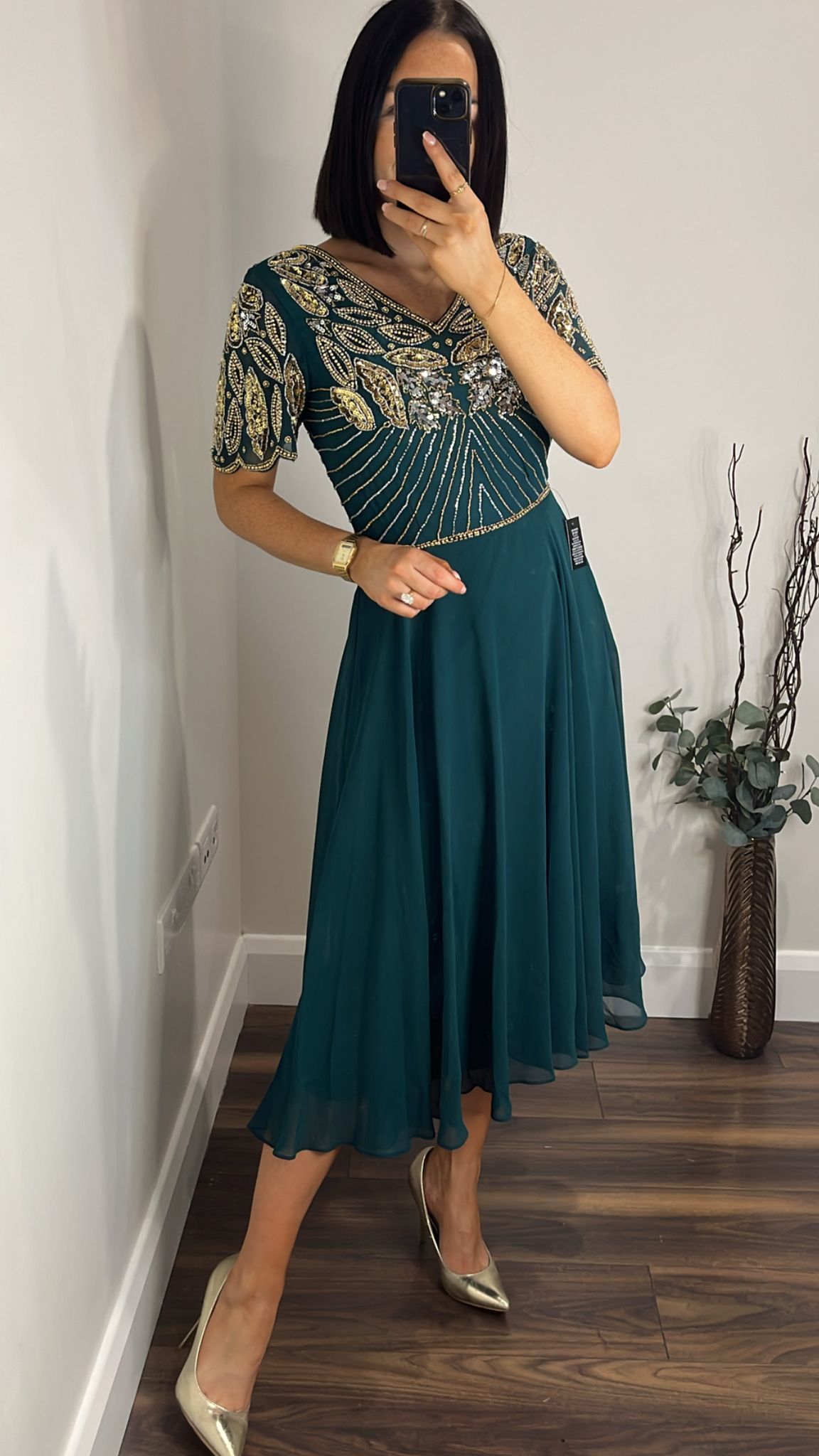 Beaded Dress - Bottle Green