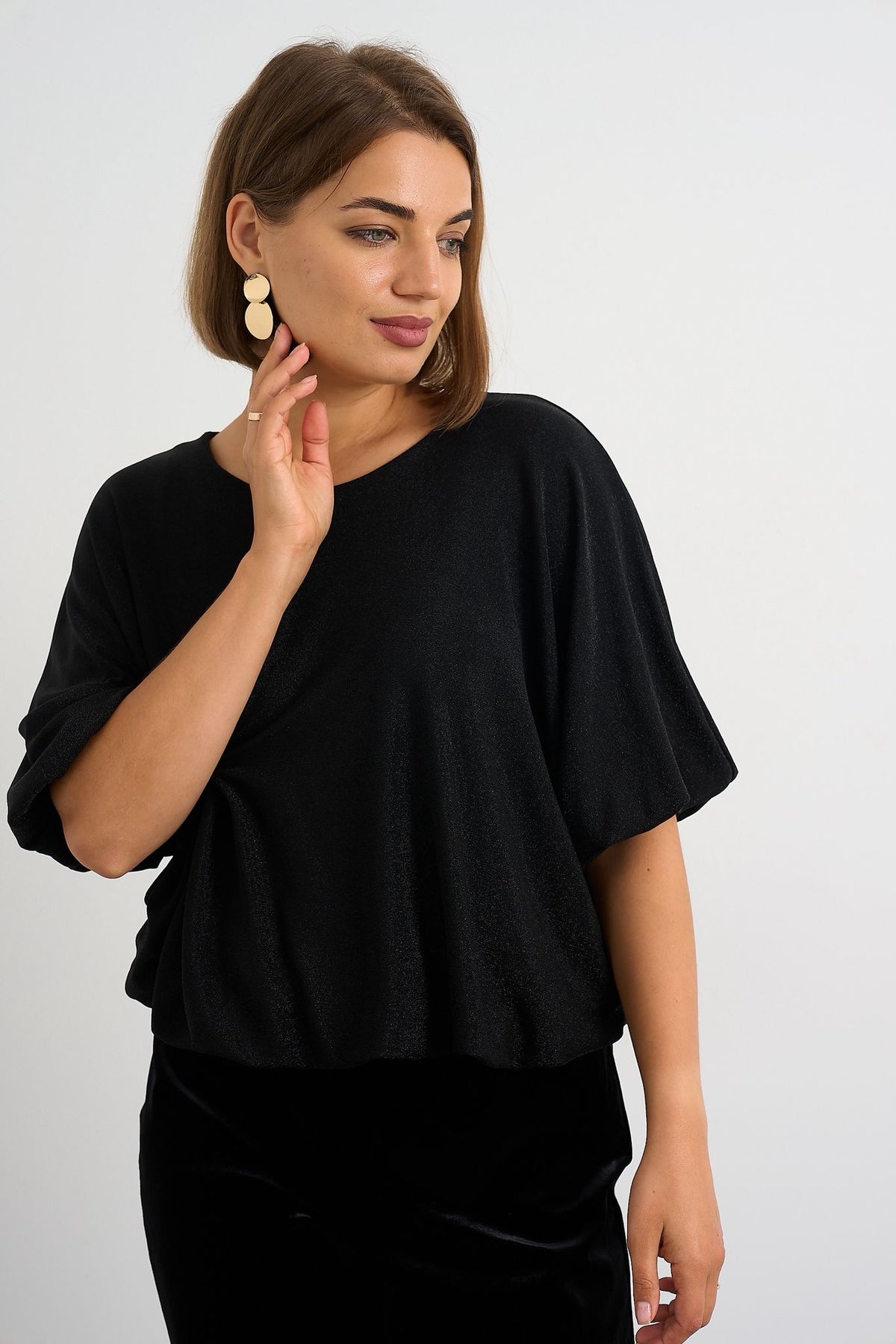 Shimmer Blouson Top - Black