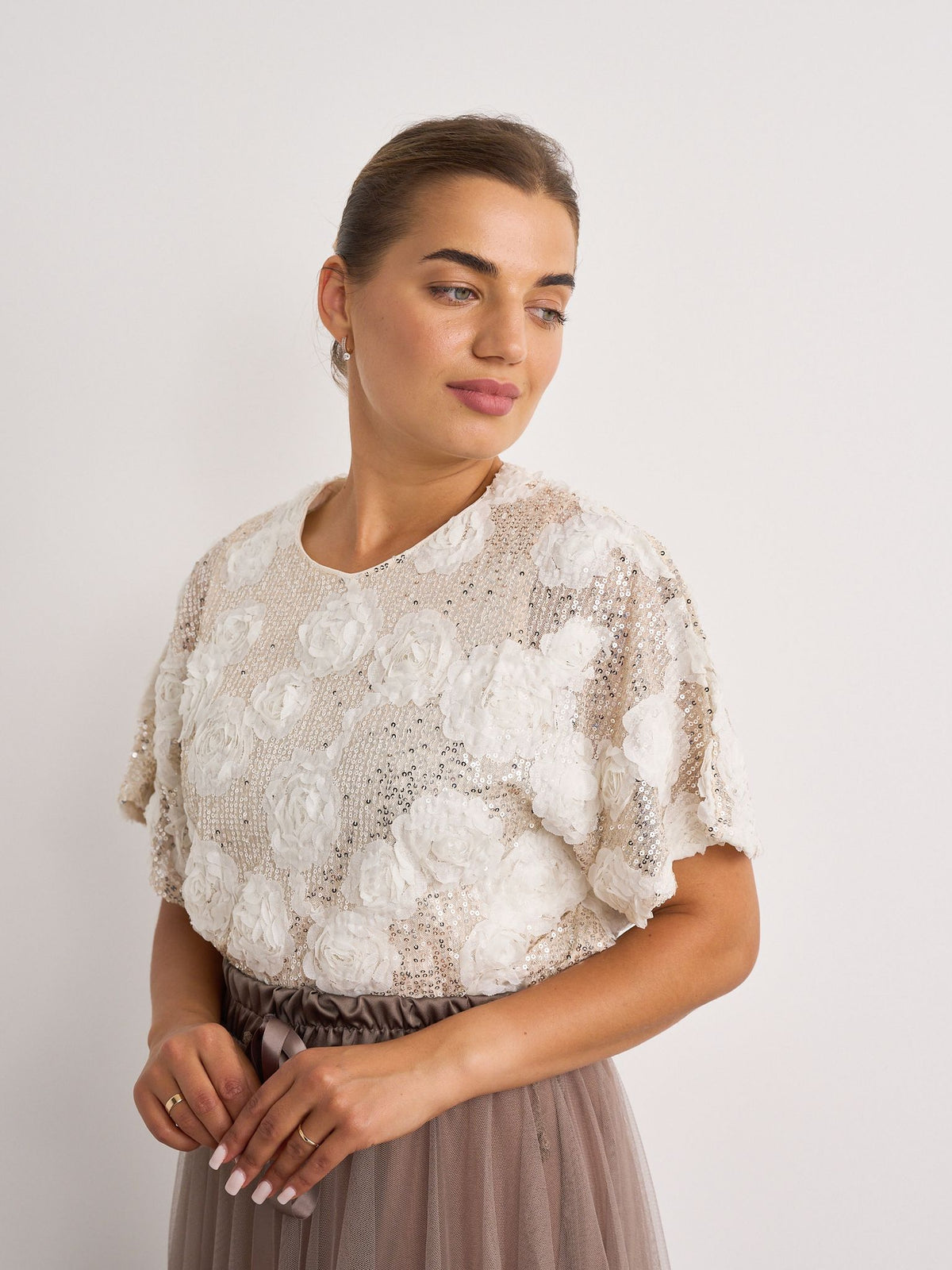 Rose Sequin Top - Cream