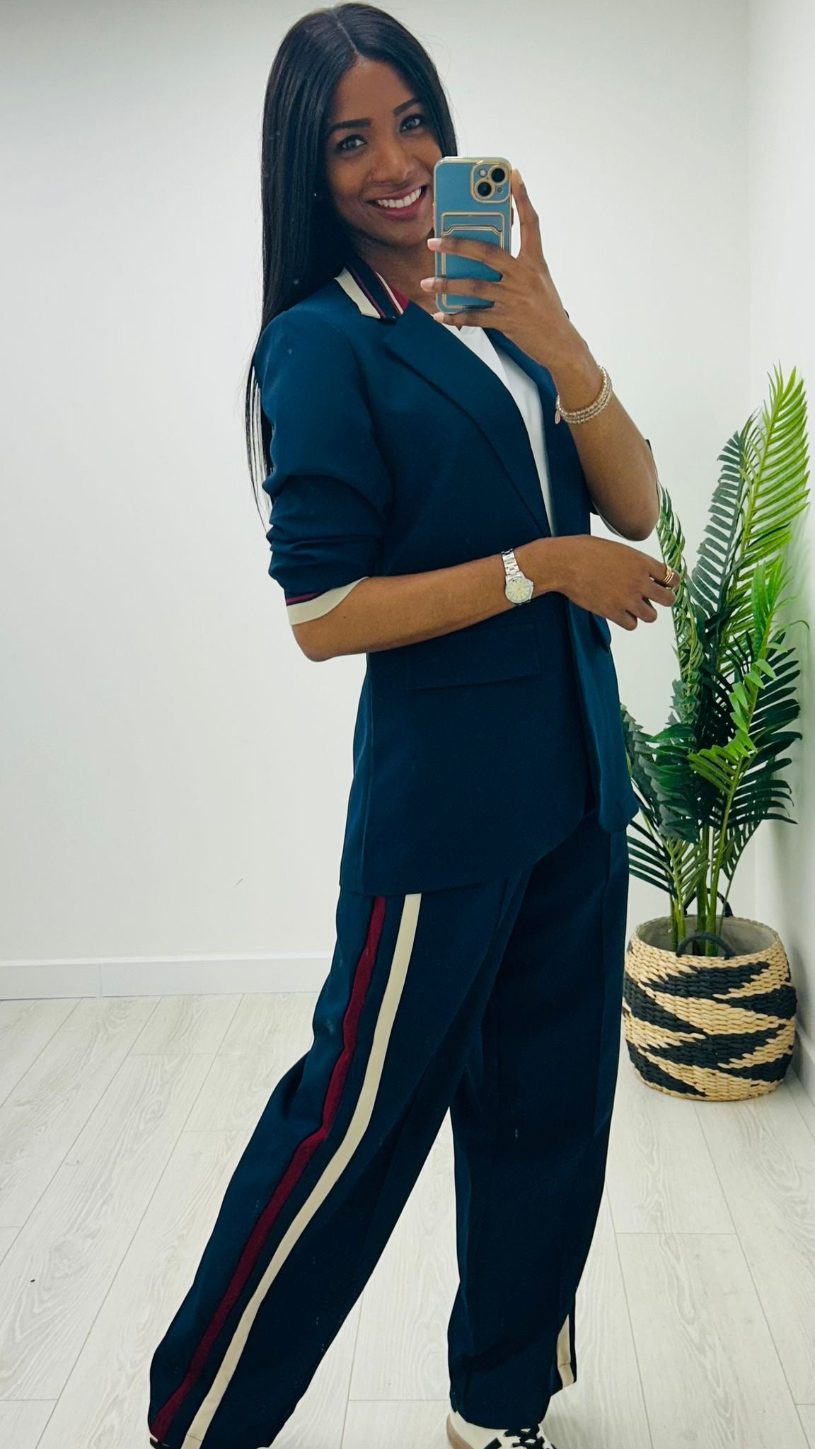 Clara Trouser Suit - Navy/Burgandy