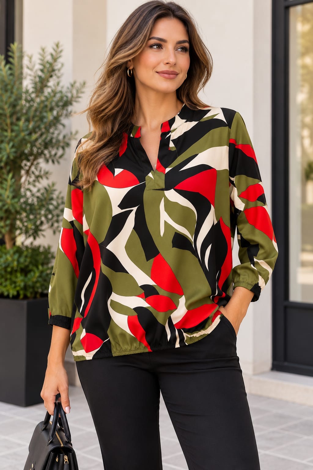 Mandarin Collar Top - Khaki
