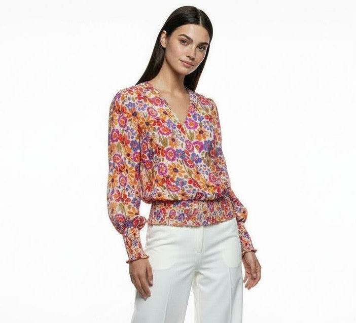 V-Neck Top - Orange Print