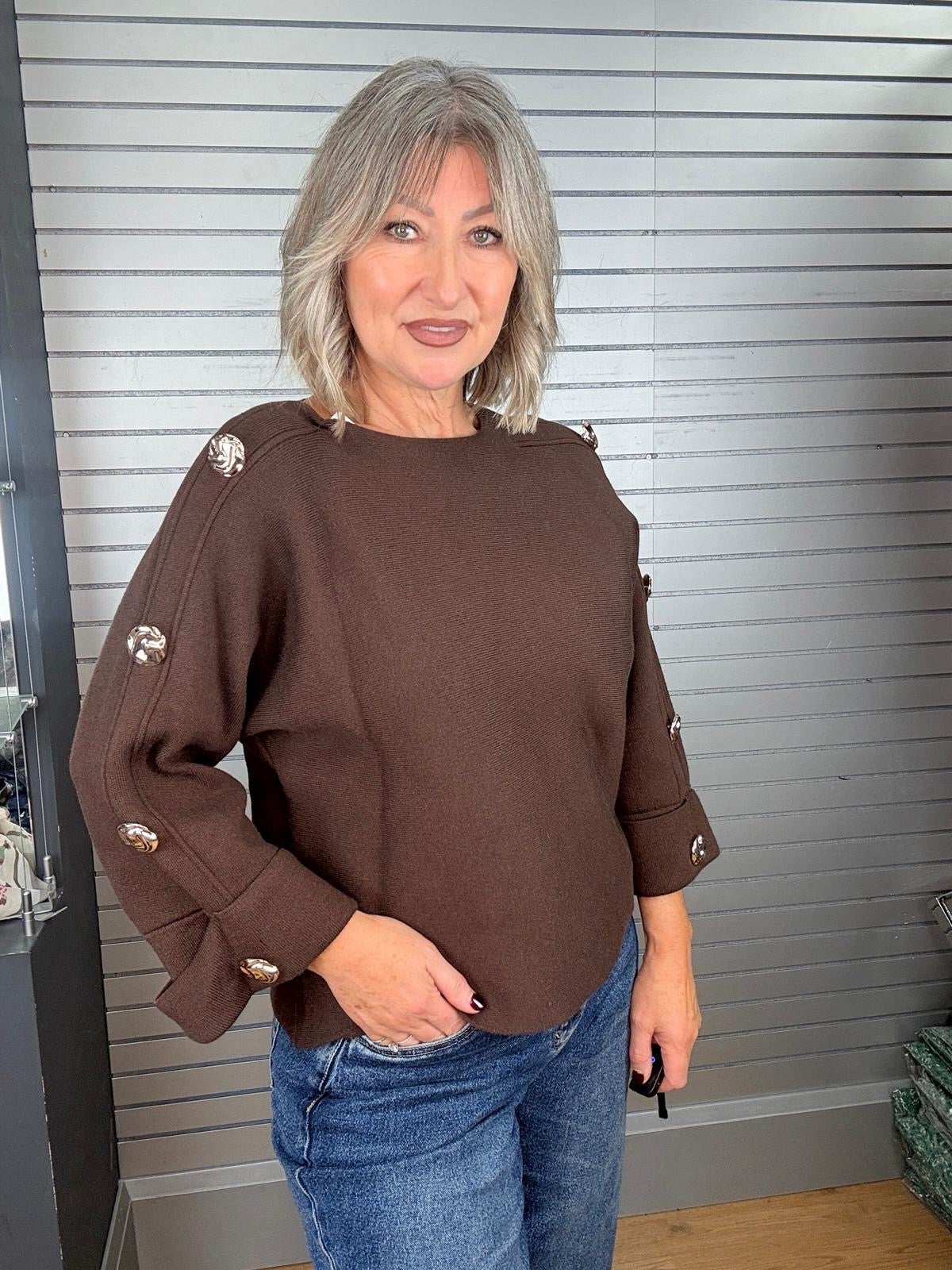 Gold Button Knit - Brown