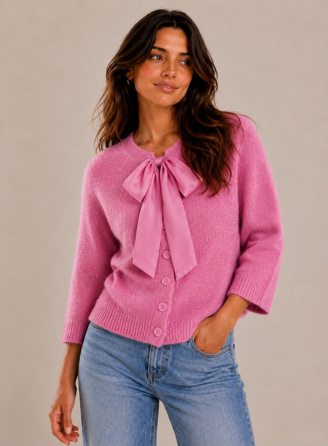 Bow Cardigan - Pink
