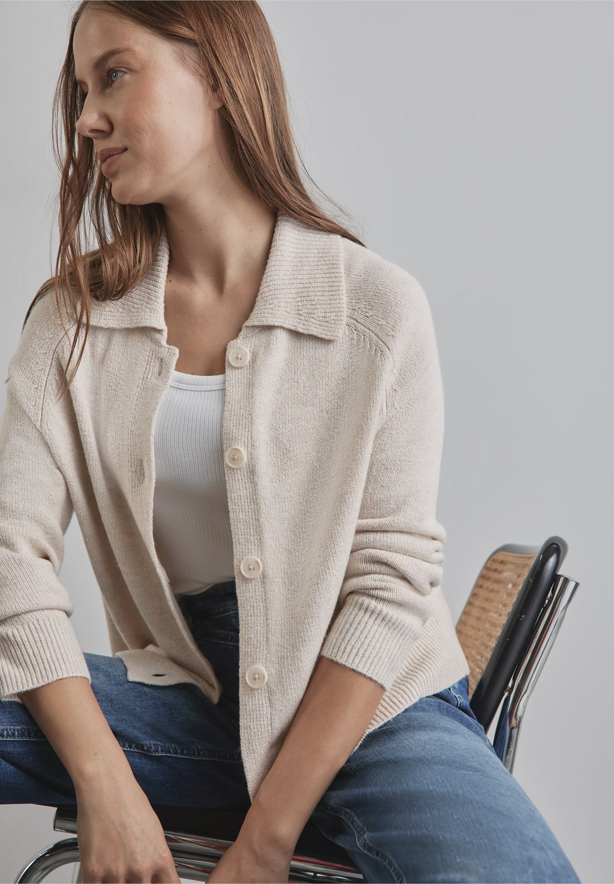 STREET ONE Polo Cardigan - Oak Beige