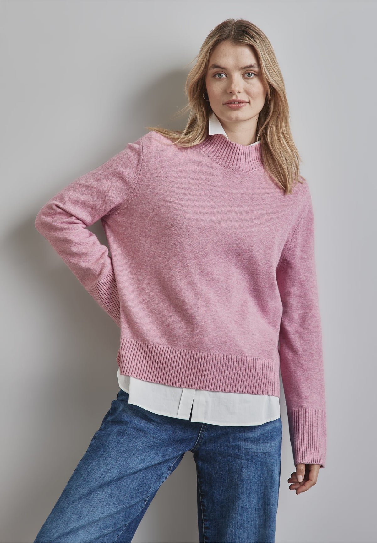 STREET ONE Easy Sweater with Crew Neck - Pink