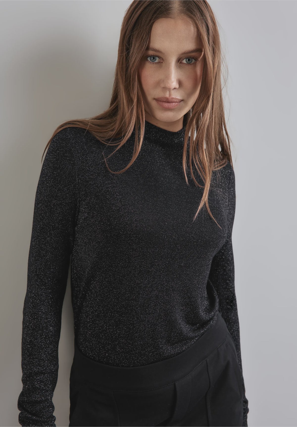 STREET ONE Shiny Turtle Neck Top - Black