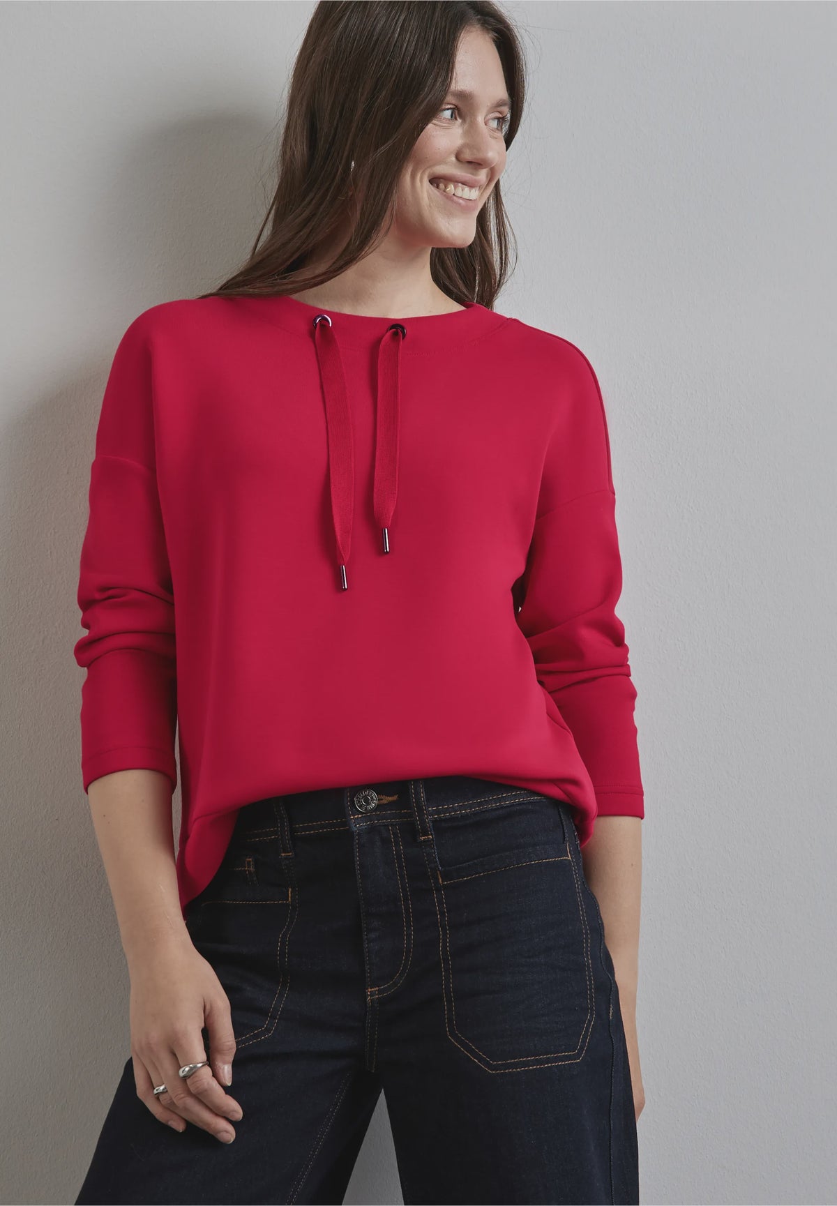 STREET ONE Silk Look Sweat Top - Autumn Red