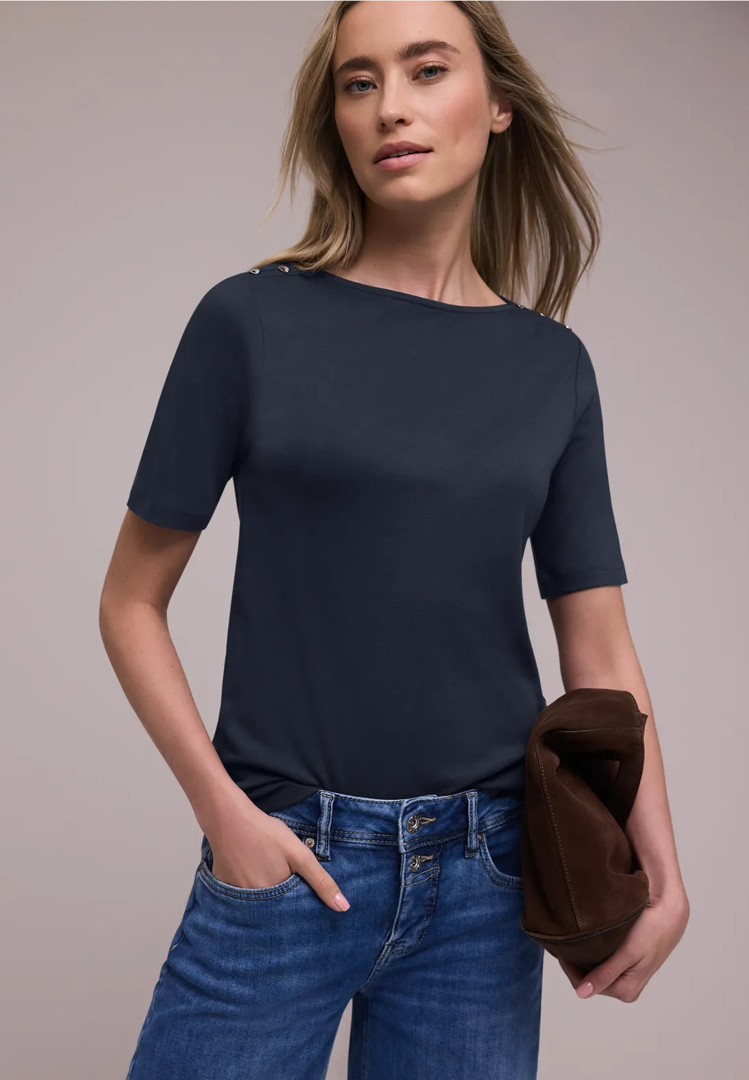 T-shirt with buttons -   shadowed navy                  324778