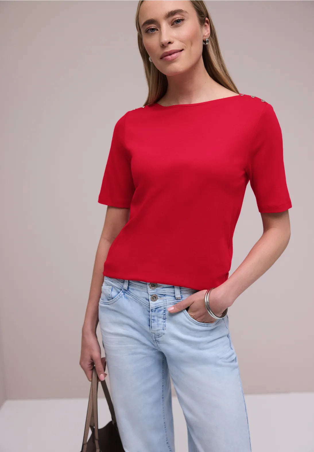 T-shirt with buttons -    salsa red                      324778