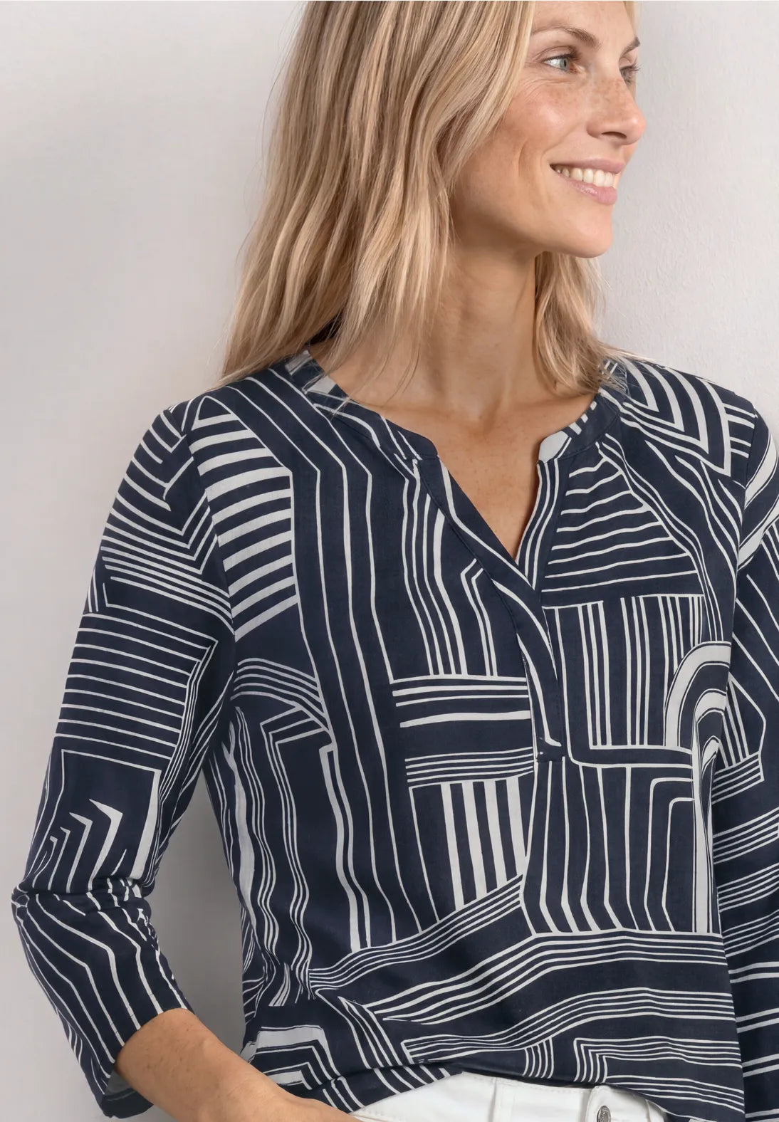 Printed jersey top w.split - darkest blue                   325621