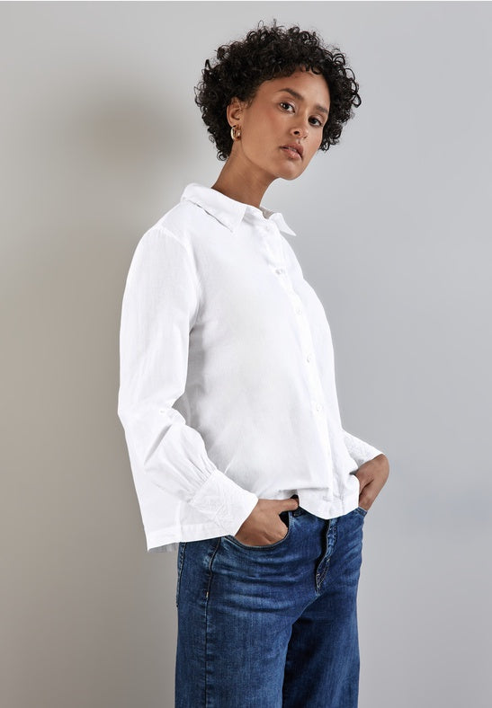 STREET ONE  Shirtcollar Blouse with Embroidery Cuff - Winter/White