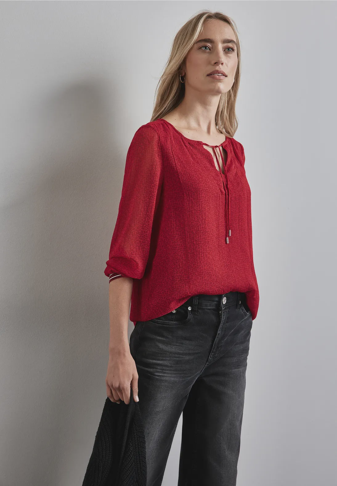 STREET ONE Pint Chiffon Blouse - Beet Red