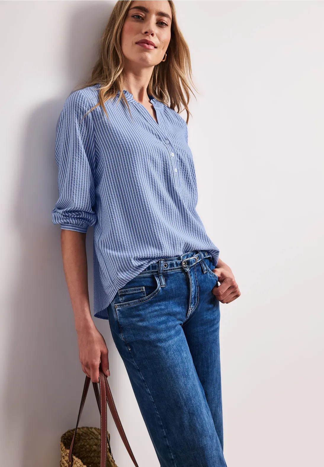 Seersucker Stripe Blouse - blue                  346565