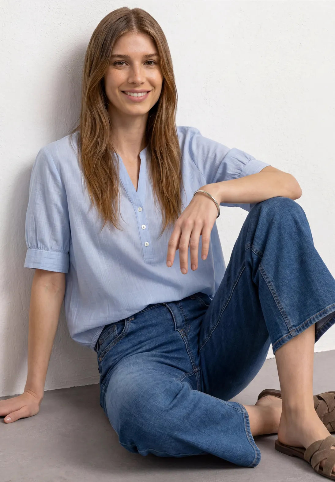Chambray splitneck blouse - original blue                  346810