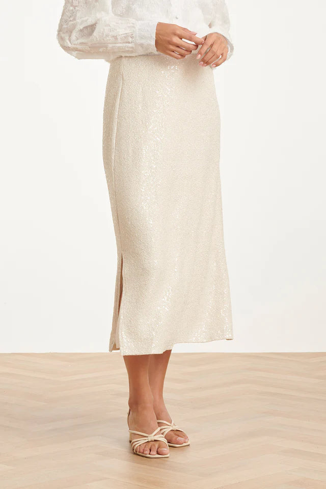 Sequin Midi Skirt Skirt - Cream