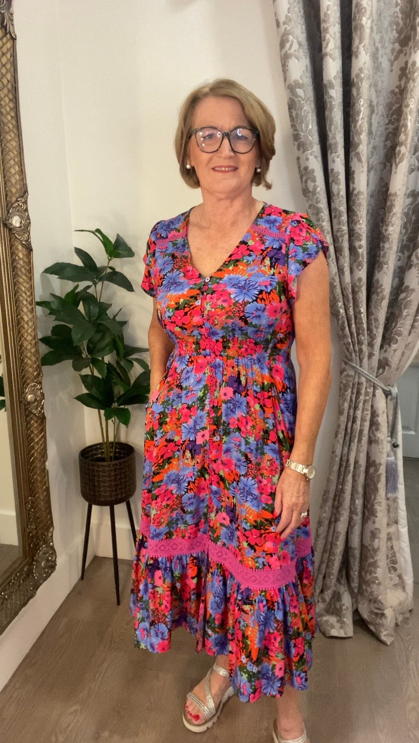 Stella Midi Dress - Cerise