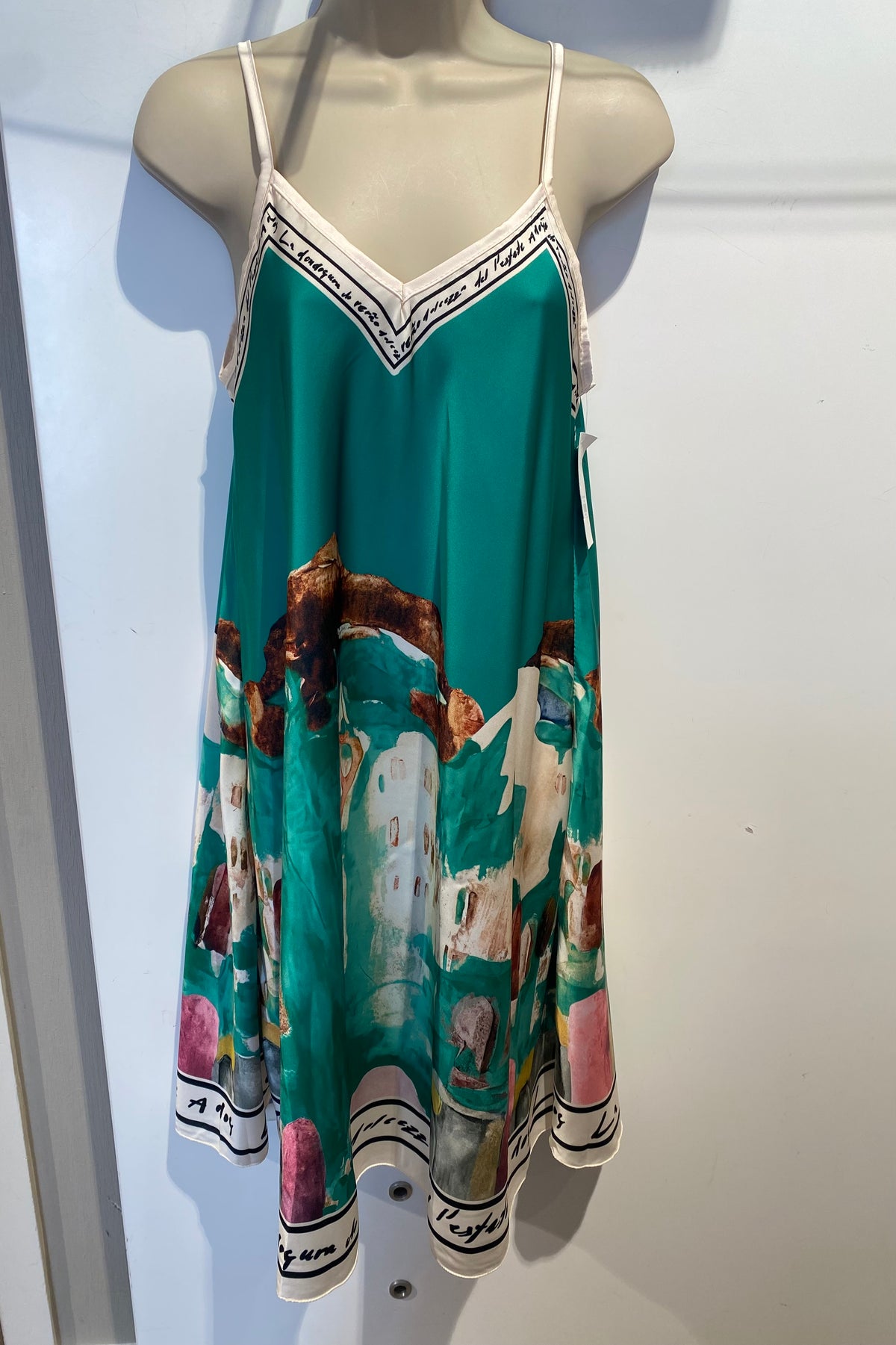 Art Strap Dress (short)- Green