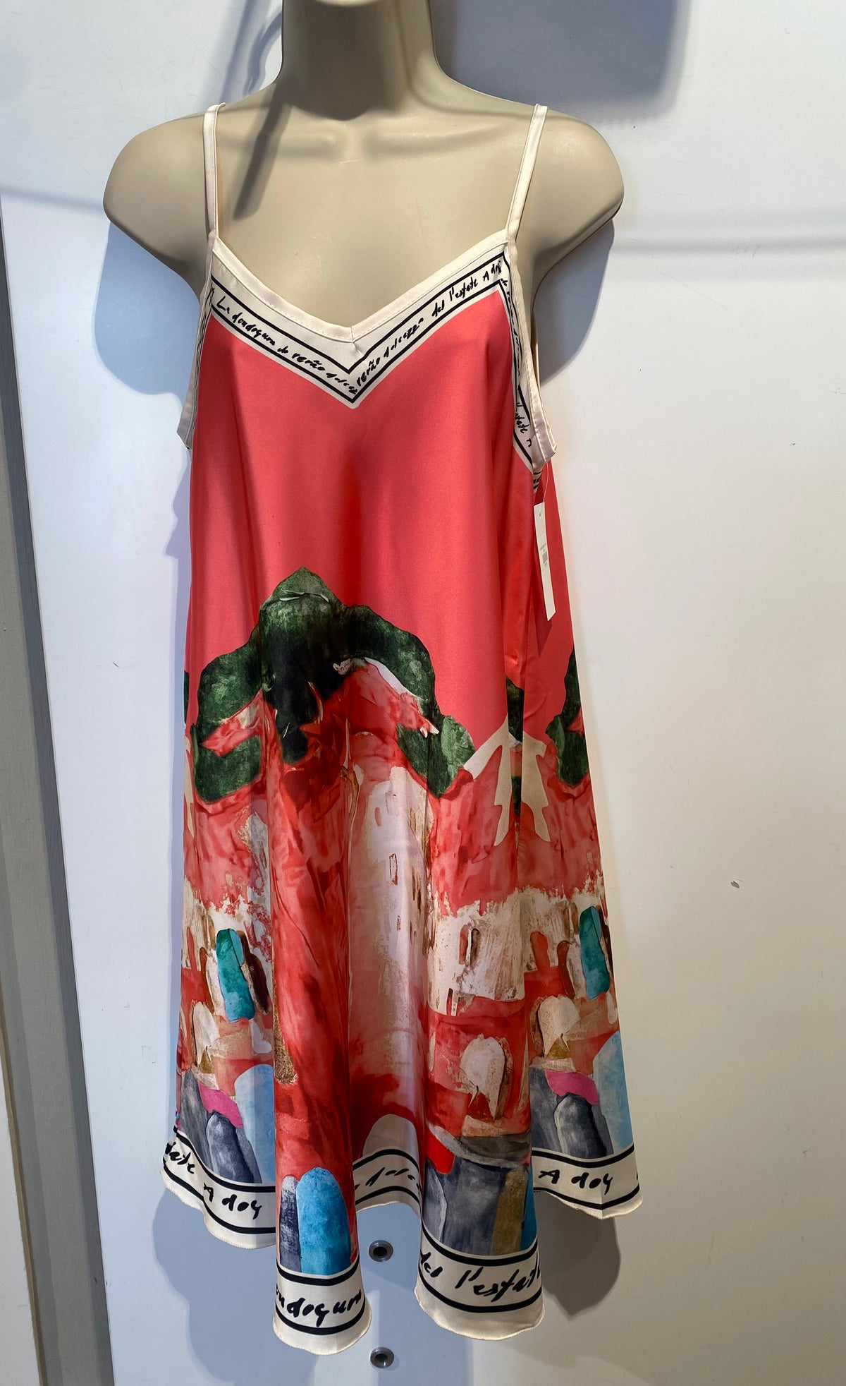 Art Strap Dress (short)- coral