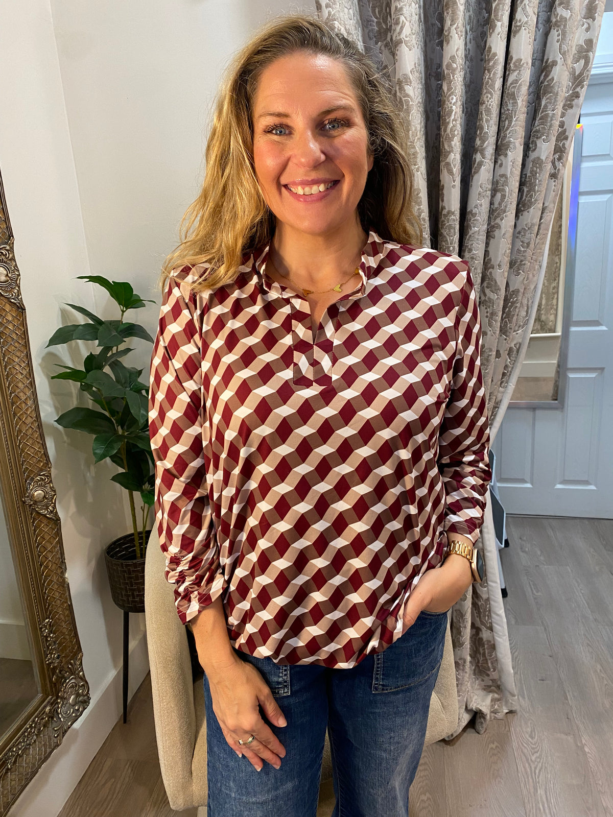 Mandarin Top - Burgundy