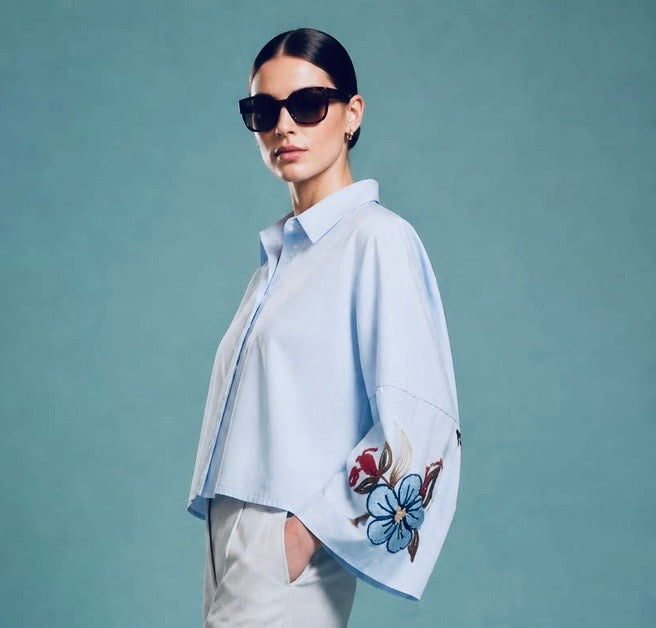 Zola Embroidered Blouse - Blue