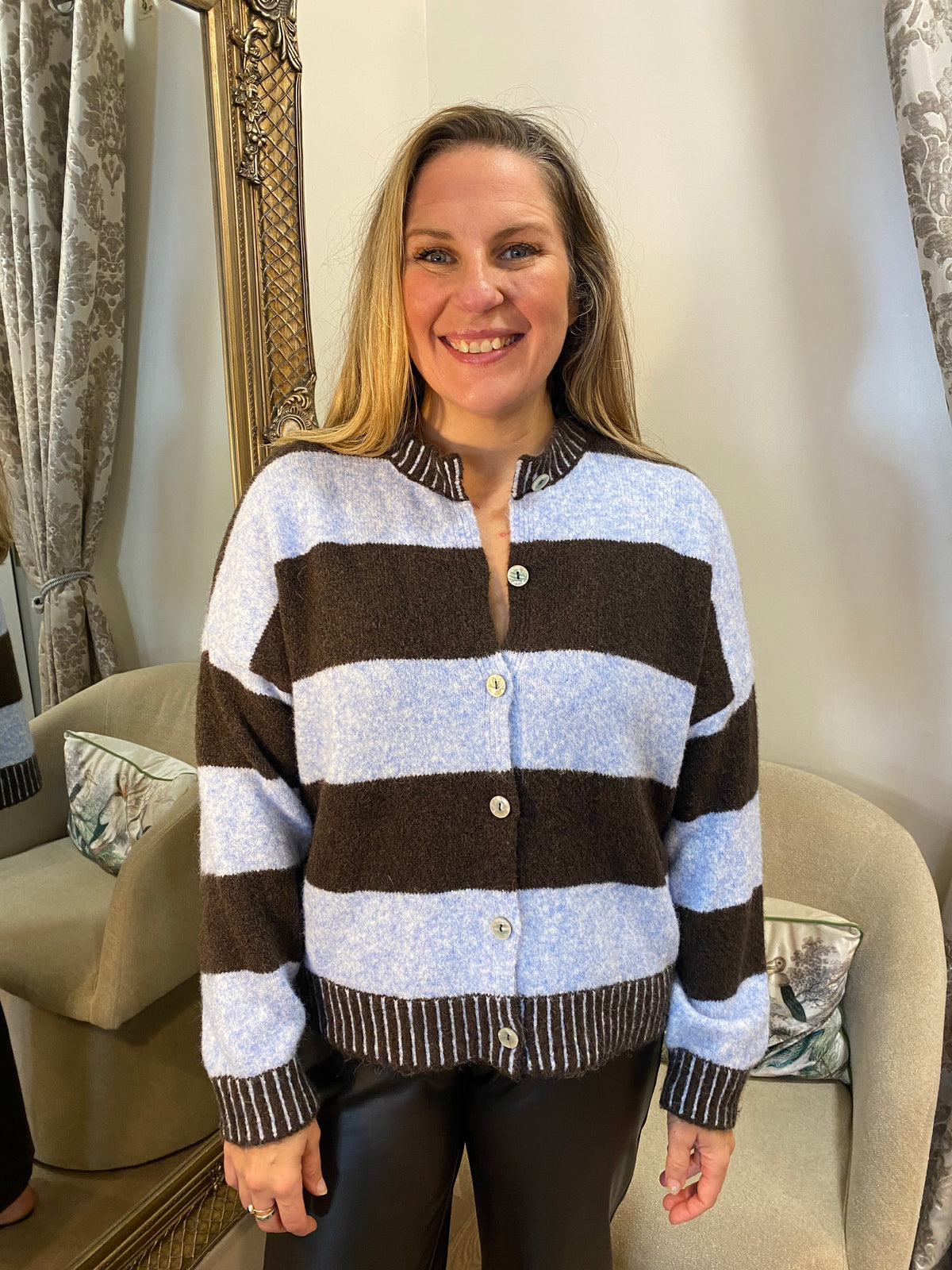 Stripe Cardi- Blue/Brown