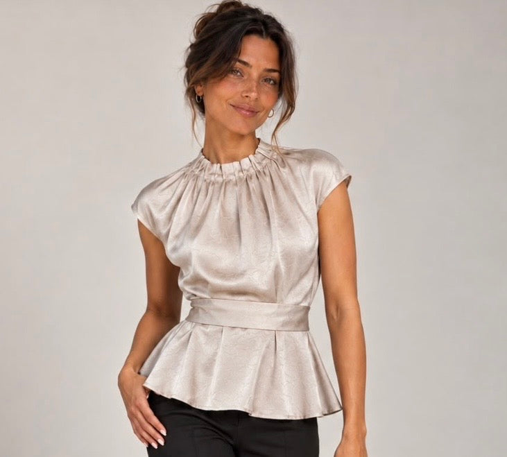 Satin Peplum Top - Champagne