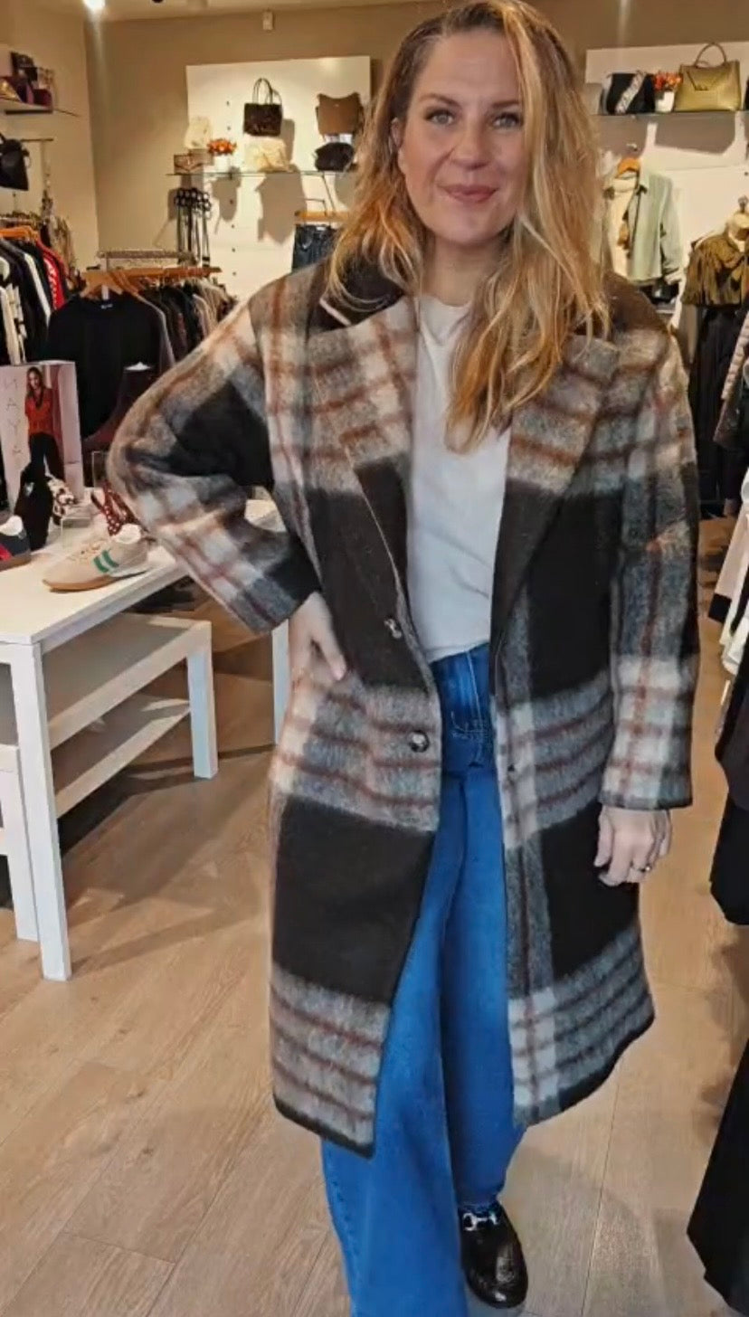 Check Coat - Brown
