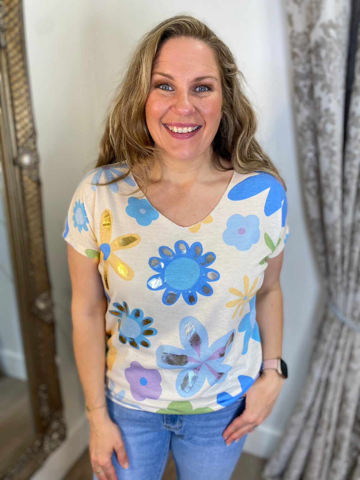 Flower Print Top - Blue