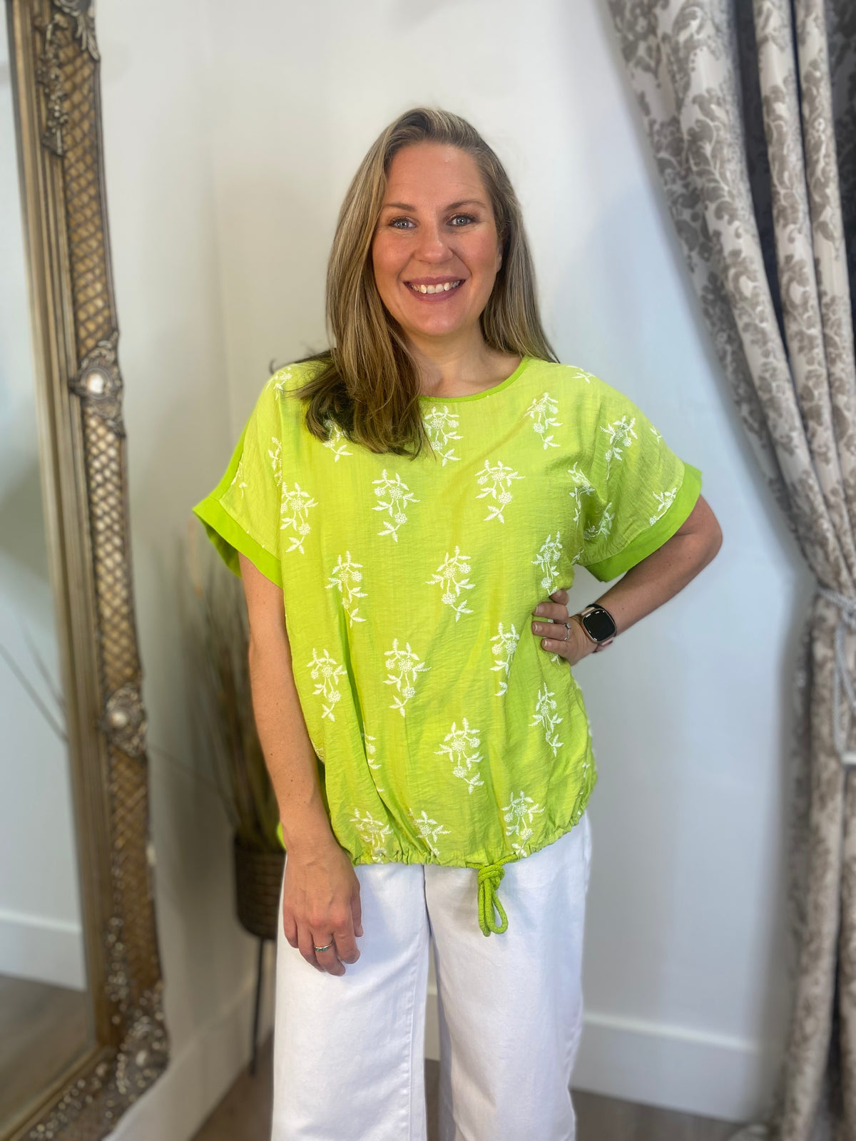 Cotton String Hem Top - Lime