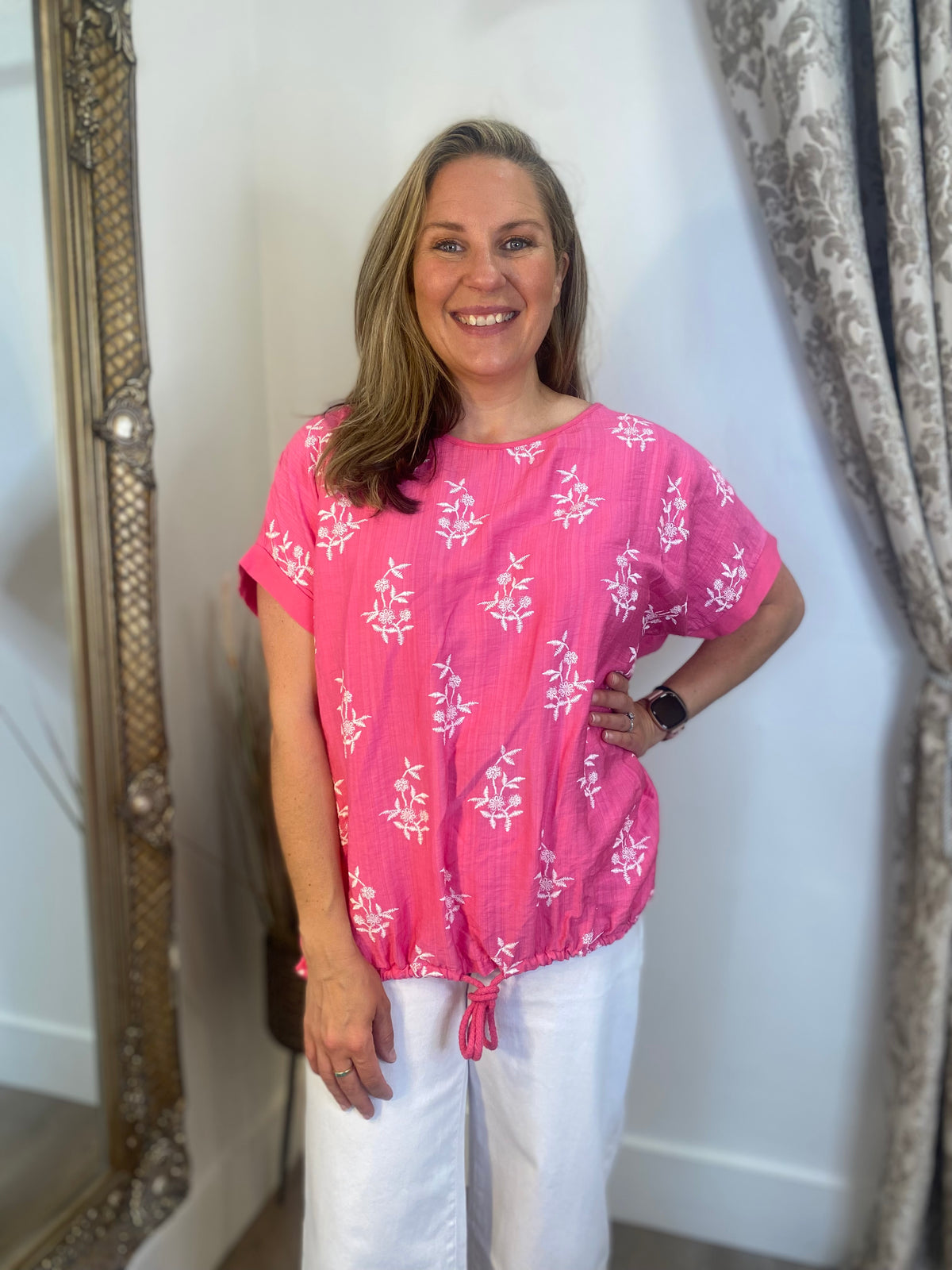 Cotton String Hem Top - Pink