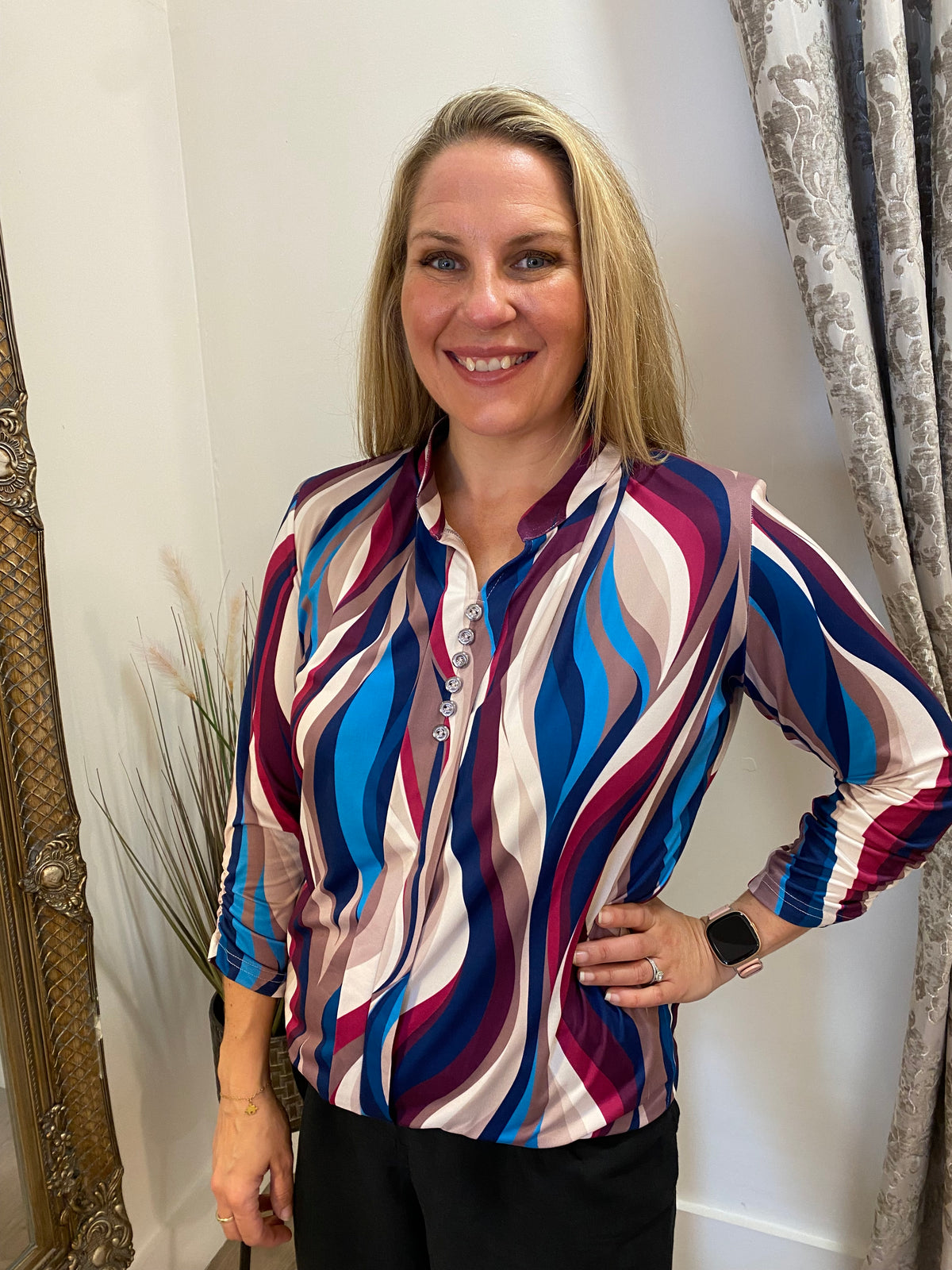 YEW Button Top - Burgundy