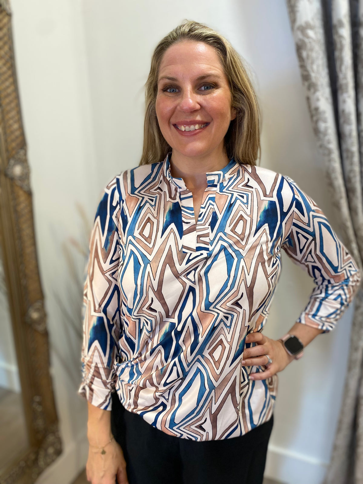YEW Split Neck Top - Tan