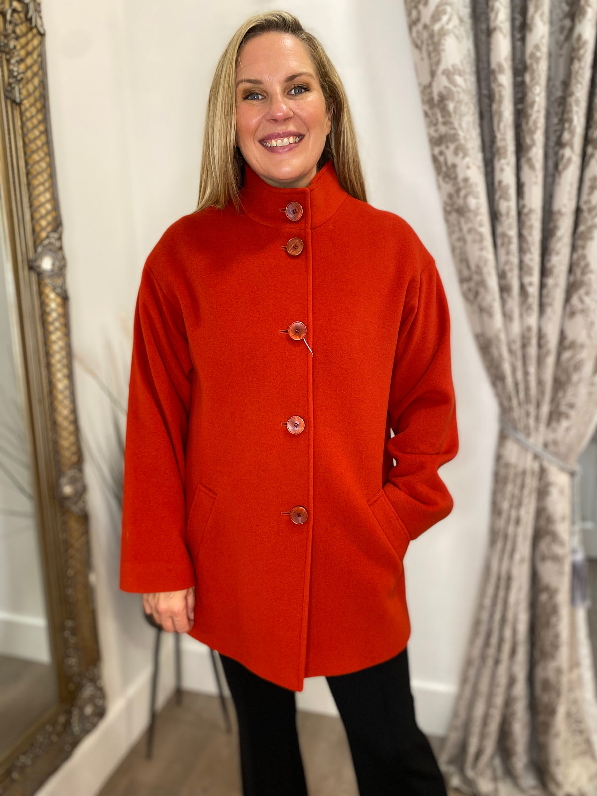 CHRISTINA FELIX Wool/Cashmere Button Up Coat - Rust