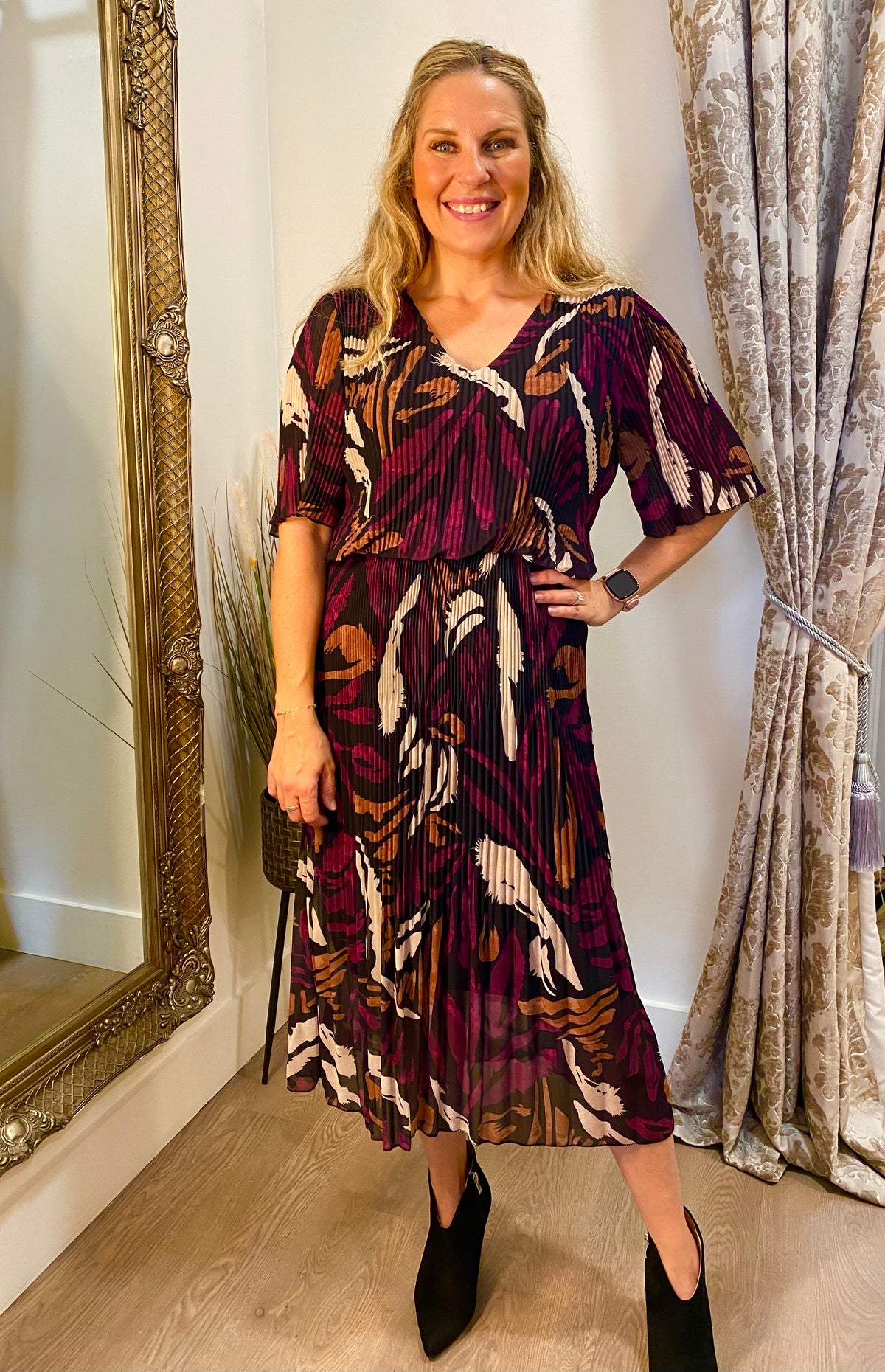 Emma Splash Print Dress - Plum